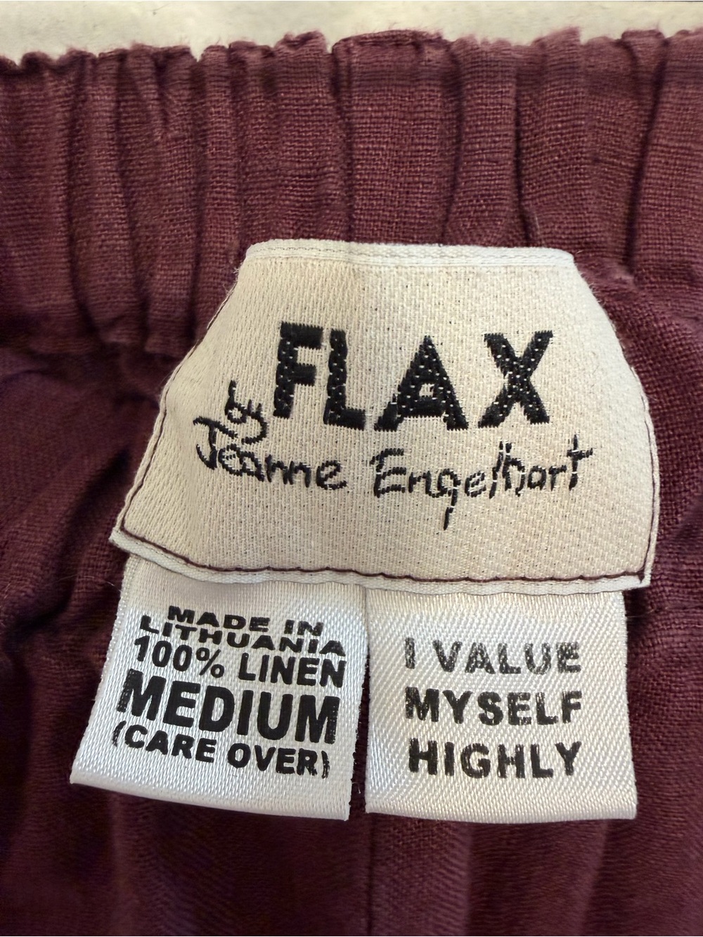 Flax Burgundy Linen Shorts with Textured Weave - Picture 3 of 5